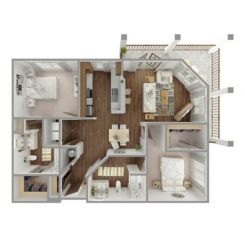 Floor plan for 2 beds, 2 baths, 1136 sqft
