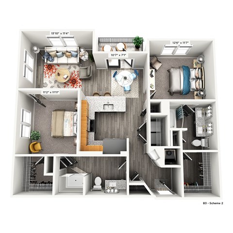 Floor plan for 2 beds, 2 baths, 1146 sqft