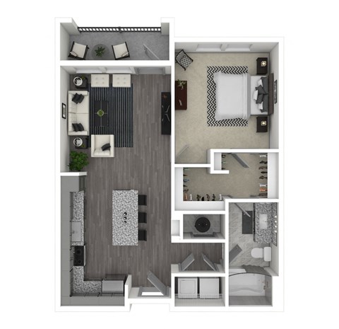 Floor plan for 1 bed, 1 bath, 805 sqft