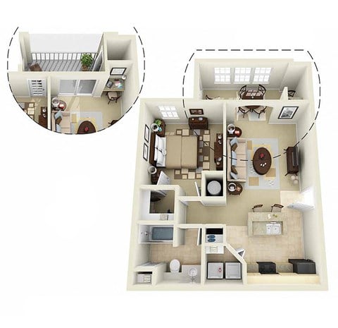 Floor plan for 1 bed, 1 bath, 761 sqft