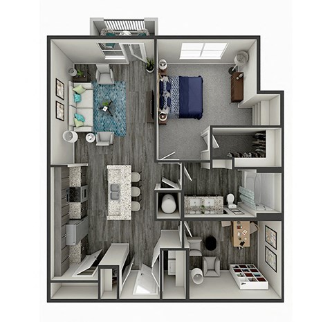 Floor plan for 1 bed, 1 bath, 999 sqft