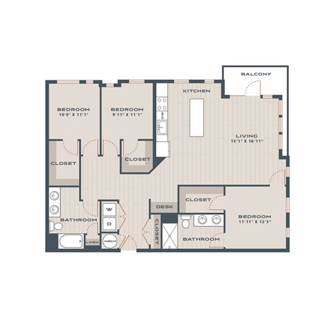 Floor plan for 3 beds, 2 baths, 1554 sqft