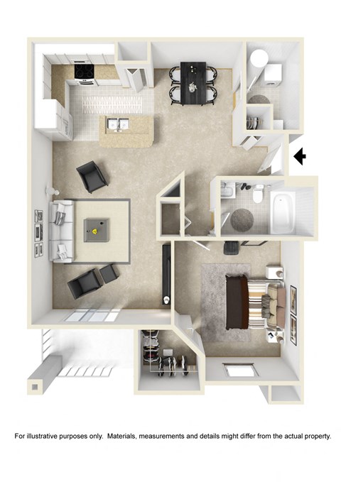 Floor plan for 1 bed, 1 bath, 871 sqft
