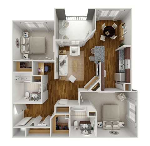 Floor plan for 2 beds, 2 baths, 1187 sqft