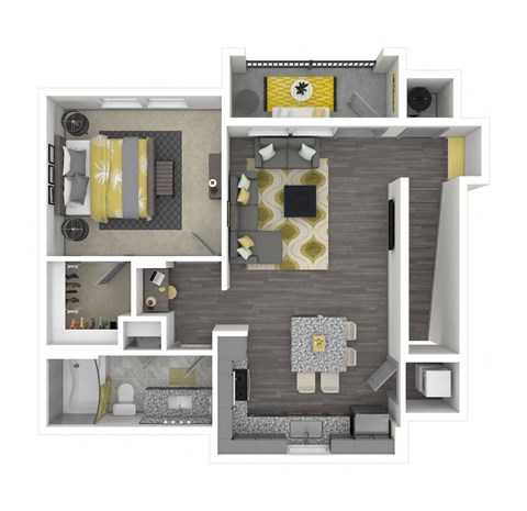Floor plan for 1 bed, 1 bath, 896 sqft