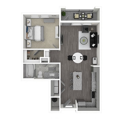 Floor plan for 1 bed, 1 bath, 805 sqft