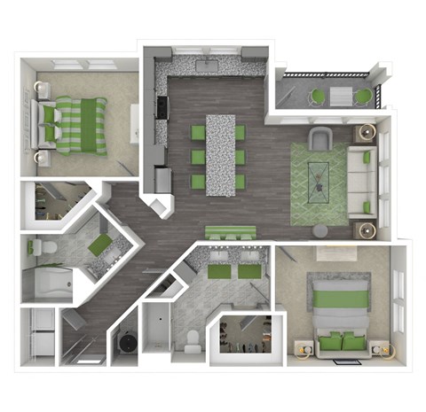 Floor plan for 2 beds, 2 baths, 1187 sqft