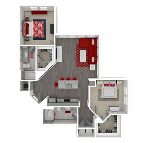 Floor plan for 2 beds, 2 baths, 1179 sqft