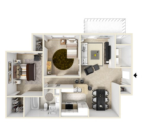 Floor plan for 2 beds, 1 bath, 1025 sqft