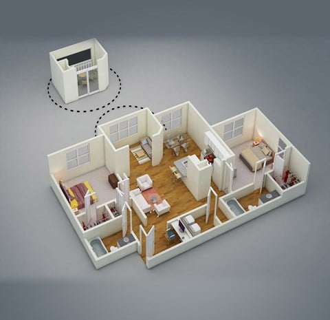 Floor plan for 2 beds, 2 baths, 1082 sqft
