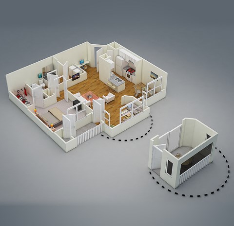 Floor plan for 1 bed, 1 bath, 764 sqft