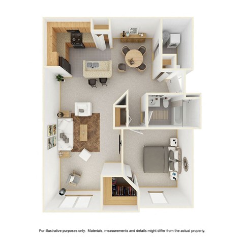 Floor plan for 1 bed, 1 bath, 938 sqft