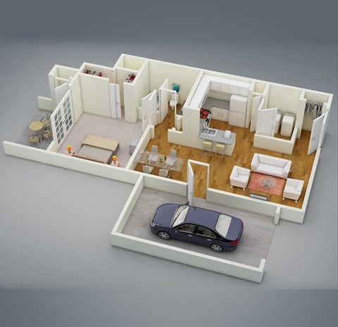 Floor plan for 1 bed, 1 bath, 754 sqft