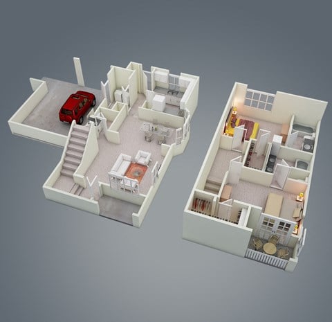 Floor plan for 2 beds, 2.5 baths, 1402 sqft