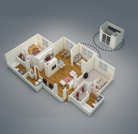 Floor plan for 2 beds, 2 baths, 1086 sqft
