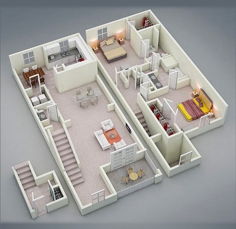 Floor plan for 2 beds, 2.5 baths, 1699 sqft