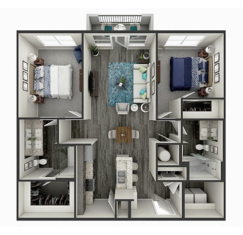 Floor plan for 2 beds, 2 baths, 1142 sqft