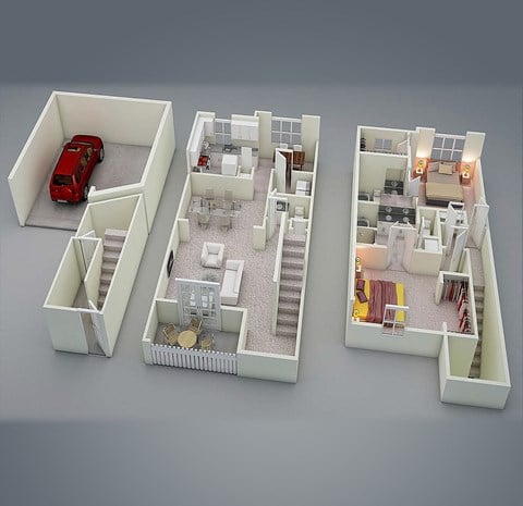 Floor plan for 2 beds, 2.5 baths, 1655 sqft