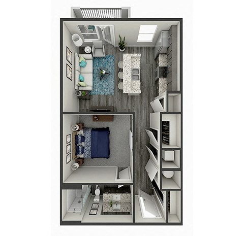 Floor plan for 1 bed, 1 bath, 702 sqft