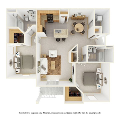 Floor plan for 2 beds, 2 baths, 1154 sqft