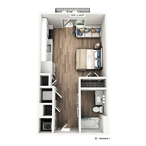 Floor plan for studio, 1 bath, 451 sqft