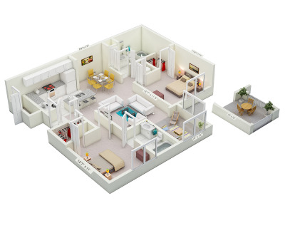Floor plan for 2 beds, 2 baths, 1215 sqft