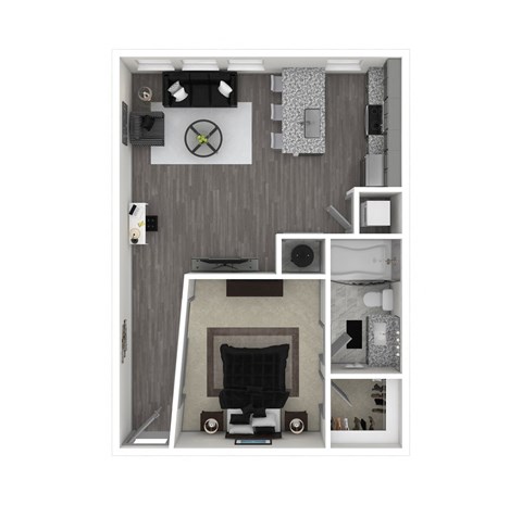 Floor plan for 1 bed, 1 bath, 667 sqft