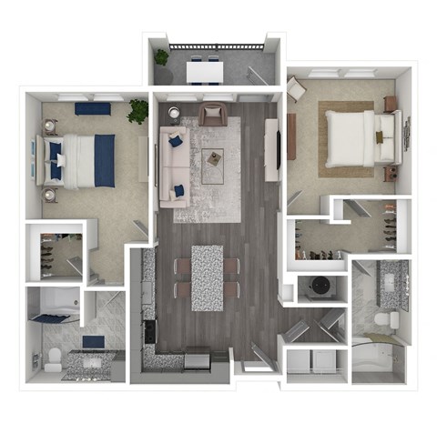 Floor plan for 2 beds, 2 baths, 1122 sqft