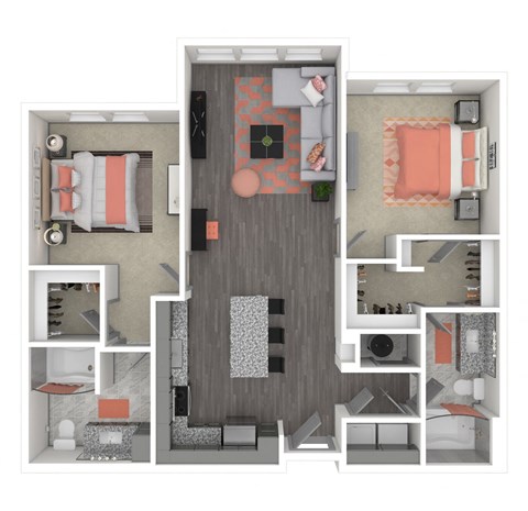 Floor plan for 2 beds, 2 baths, 1122 sqft