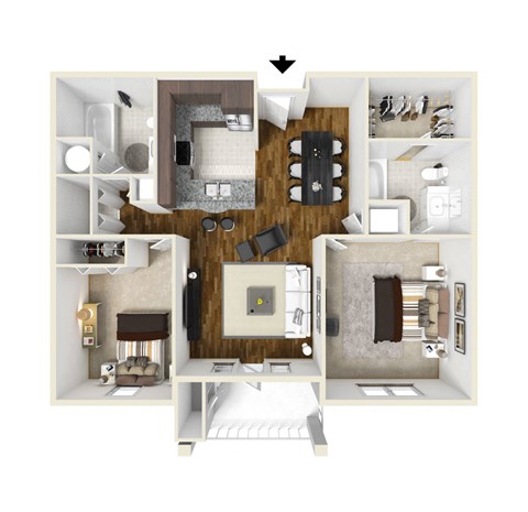 Floor plan for 2 beds, 2 baths, 1170 sqft