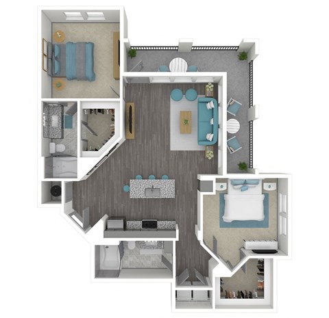 Floor plan for 2 beds, 2 baths, 1361 sqft