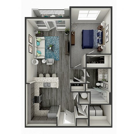 Floor plan for 1 bed, 1 bath, 852 sqft