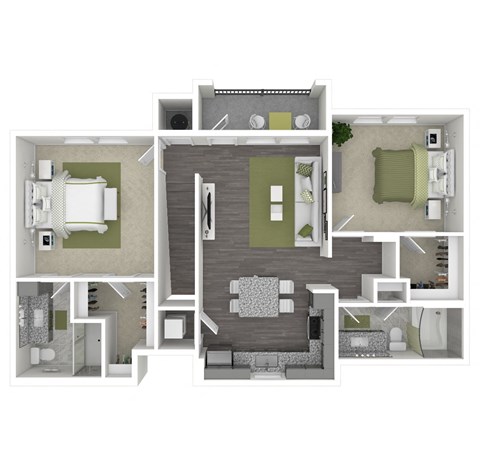 Floor plan for 2 beds, 2 baths, 1221 sqft