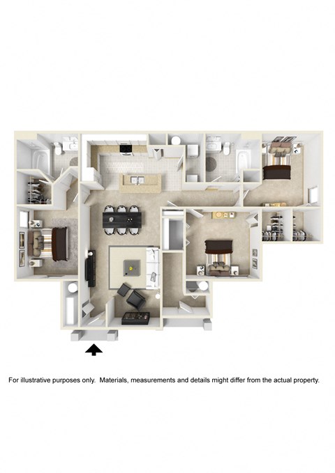 Floor plan for 3 beds, 2 baths, 1408 sqft