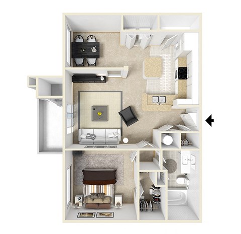 Floor plan for 1 bed, 1 bath, 912 sqft