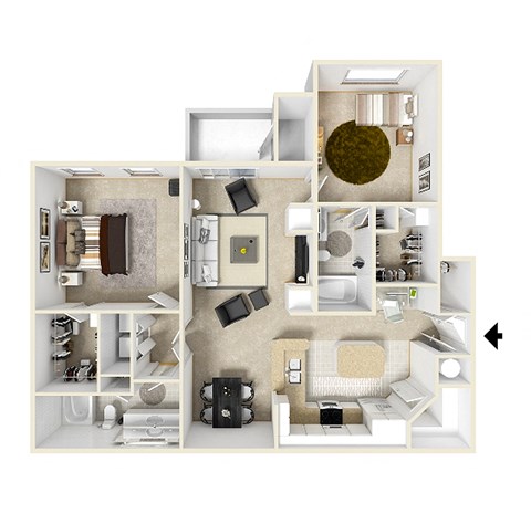 Floor plan for 2 beds, 2 baths, 1224 sqft