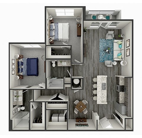 Floor plan for 2 beds, 2 baths, 1263 sqft