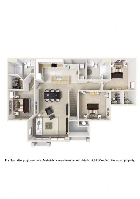Floor plan for 3 beds, 2 baths, 1476 sqft