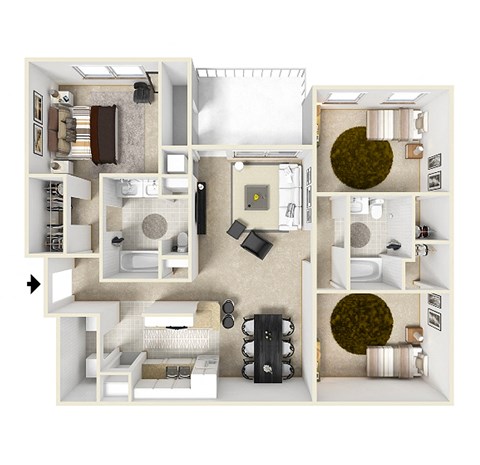 Floor plan for 3 beds, 2 baths, 1449 sqft