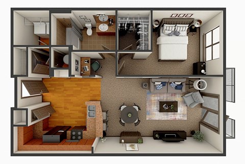 Floor plan for 1 bed, 1 bath, 850 sqft
