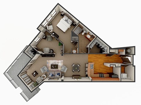Floor plan for 1 bed, 1 bath, 1157 sqft