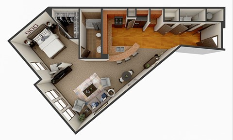 Floor plan for 1 bed, 1 bath, 812 sqft