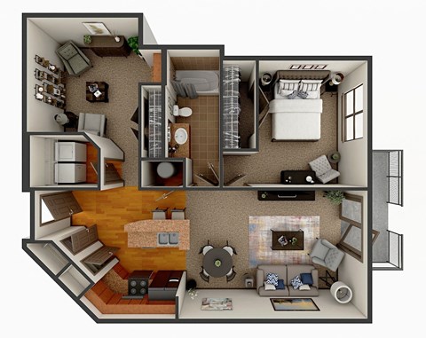 Floor plan for 1 bed, 1 bath, 956 sqft