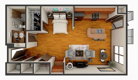 Floor plan for studio, 1 bath, 706 sqft