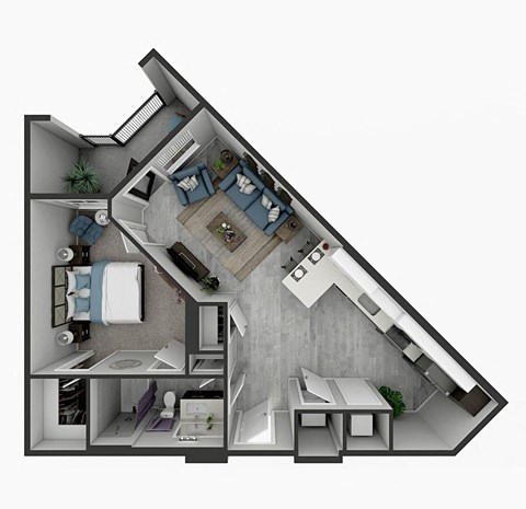 Floor plan for 1 bed, 1 bath, 660 sqft