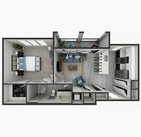 Floor plan for 1 bed, 1 bath, 803 sqft