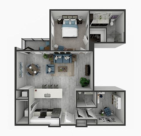 Floor plan for 1 bed, 1.5 baths, 1063 sqft