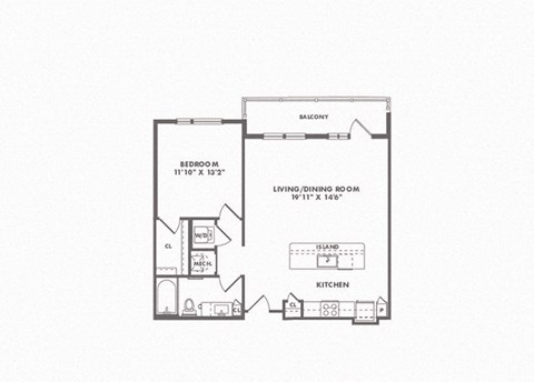 Floor plan for 1 bed, 1 bath, 867 sqft