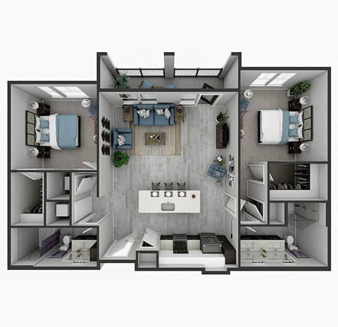 Floor plan for 2 beds, 2 baths, 1242 sqft