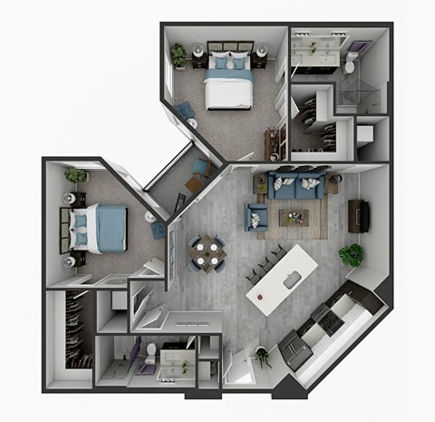 Floor plan for 2 beds, 2 baths, 1110 sqft
